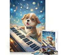 Puppy Playing Piano with Musical Notes Jigsaw Puzzles1000 Pieces Mind Skill Toy Soothing Play Precision Cut Art Collection Piece (50x75cm)