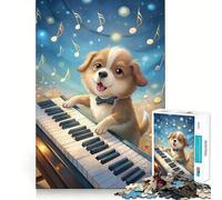 Puppy Playing Piano with Musical Notes Jigsaw Puzzles1000 Pieces Mind Skill Toy Soothing Play Precision Cut Art Collection Piece (50x75cm)
