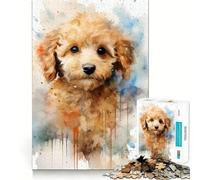 Puppy Poodle in Watercolor Adults 1000 Piece Jigsaw Puzzle Brain Challenge Toy Stress Relief Clear Cut Wall Art Decor (38x26cm)