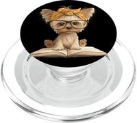 Puppy Portrait Open Book Reading Dog Lover Graphic Round PopSockets PopGrip for MagSafe