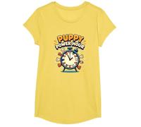 Puppy Power Hour: Playful Dog Clock T-Shirt, Girls, Lemon, Medium