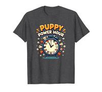 Puppy Power Hour: Playful Dog Clock T-Shirt, Men, Dark Heather Grey, 5XL