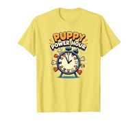 Puppy Power Hour: Playful Dog Clock T-Shirt, Men, Lemon, M