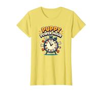 Puppy Power Hour: Playful Dog Clock T-Shirt, Women, Lemon, M