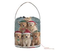 Puppy Pyramid in Christmas Hats Crochet Yarn Bag Yarn Project Bag with Holes Travel Bag for Crochet Tools Travel Accessory