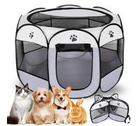Puppy Run Dog Box Foldable 74 x 74 x 43 cm, Puppy Playpen, Cat Enclosure, Small Animal Enclosure for Home, Playpen, Outdoor Run for Dogs, Cats, Rabbits, Indoor, Outdoor (Grey)
