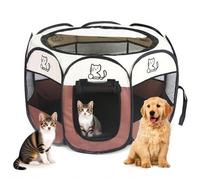 Puppy Run Dog Gate 74 x 74 x 43 cm Foldable - Playpen for Puppies & Small Dogs - Dog Enclosure for Home, Outdoor - XXL Dog Run with Door - Robust Metal Cage for Puppy Box