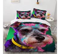 Puppy single duvet cover set, Punk Dog duvet cover - Soft Microfibre Polyester - Art Pet Bedding Quilt Set, Pop Art Style 135 x 200 cm Cover with Pillow cases