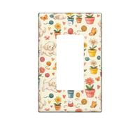 Puppy Single Rocker Light Switch Cover, Playful Fanciful Flower Butterfly Spring Pastel Yellow Plastic Standard Size Accents Wall Switch Plates for Living Room Bedroom Home Office Decor