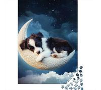 Puppy Sleeping on Crescent Moon 1000 Piece Jigsaw Puzzle Paper for Adults Dreamy Night Sky Puzzle Game for Family Relaxation Focus Home Gift 70x50cm/1000pcs