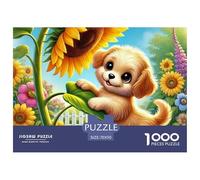 Puppy Sunflower Garden Impossible Hard Challenging 1000 Pc Jigsaw Puzzle - Golden Retriever Sunflower Recycled Paper for Home Wall Decor70x50cm/1000pcs