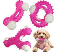 Puppy Teething Toys 3-Pack - Dog Chew Toys for Small to Medium Breeds, Natural Rubber-Coated Tough Nylon for Teething Puppies, Provide The Perfect Balance Between Durability and Softness, Pink