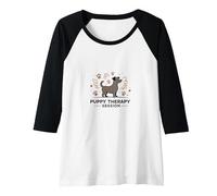 Puppy Therapy Session: Pawsitive Healing Raglan Baseball Tee, Women, Black/White, XL