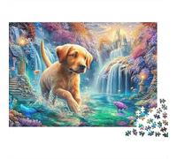 Puppy Wades by Waterfalls in A Colorful Realm 1000Pc Jigsaw Puzzle Cute Dog Educational & Challenging, Gift for All 70x50cm/1000pcs