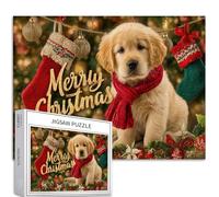 Puppy Wearing a red Scarf 1000 Piece Jigsaw Puzzles for Adults Merry Christmas Banner Art Jigsaw Puzzle Colorful DIY Puzzles for Home Decoration Gifts Family Puzzle Perfect for Game Nights 70×50 cm