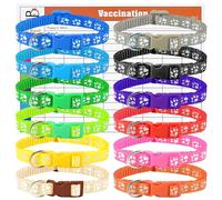 Puppy Whelping Collar Set, Soft Nylon Adjustable ID Bands with Paw Print Pattern, 12 Colors, Safety Buckle, Record Charts Included, S-M Sizes (M, Footprint)