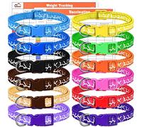 Puppy Whelping Collar Set, Soft Nylon Adjustable ID Bands with Paw Print Pattern, 12 Colors, Safety Buckle, Record Charts Included, S-M Sizes (S, Camouflage)