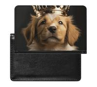 Puppy with A Crown Passport Holder with 3 Card Slots, Portable PU Leather Travel Wallet, Slim Protective Cover for Passport, ID, Credit Cards