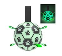 PUPPYENA Glow in The Dark Dog Soccer Balls Toys for Puppy Small Medium Dogs, Interactive Dog Tug Water Toy,Outdoor Indestructible Light Up Dog Balls, Outside Leather Dog Birthday Gifts