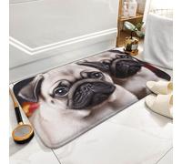 Puppys Pug Bath Mat Rug - Super Soft Absorbent Bathroom Rugs Non-Slip Quick Dry Washable Bathroom Floor Mat for Shower Tub, Coral Velvet Kitchen & Entryway Rugs 15.7"x23.6"