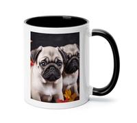 Puppys Pug Ceramic Coffee Mug with Handle 11 Ounces, Porcelain Mug Coffee Cup Tea Mug Water Cup Ideal for Coffee,Tea,Latte,Cappuccino,Microwave & Dishwasher Safe Unique Gift Cup