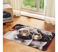 Puppys Pug Dog Food Mat, Absorbent Pet Feeding Mat for Food and Water Bowls Non-Slip Placement Pad for Floors Waterproof Quick Dry Water Dispenser Mat for Dogs Puppy Cats 16x24 Inch