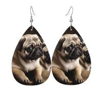 puppys pug Earrings for Women Teardrop Leather Earring Double Sided Drop Dangle Earrings Lightweight Women's Ear Accessories Jewelry Fashion Birthday Gift