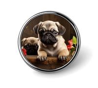 Puppys Pug Lapel Pin Exquisite Fashion Brooches Personalized Button Badge Novelty Unique Cute Button Pins Round Badge Pin Metal Brooch Pins for Backpack Bags Jacket