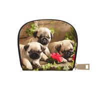 Puppys Pug Leather Semi-Circular Card Bag, Compact and Convenient, Easy to Store