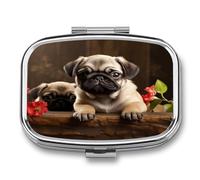 Puppys Pug Pill Case Portable Medicine Organizer Compact Travel Pill Box Small Metal Medicine Box for Purse Pocket Pill Container Holder 2 Compartments Medication Holder