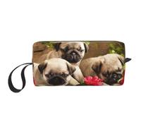 puppys Pug Prints Travel Makeup Bag Makeup Pouch, Portable Simple Zippered Makeup Organizer Case for Women