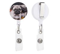 Puppys Pug Retractable Badge Reel - Personalized ID Name Badge Holder with Lanyard Cute Badges Reel Holder Round Nurse Doctor Name Tag Badges Clip for Work