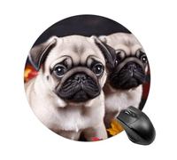 Puppys Pug Round Mouse Pad, Non-Slip Rubber Base Waterproof Washable, Computer Mouse Mat for Office Gaming Studying, Premium-Textured Durable Portable Circle Mousepad for Desktop PC Notebook