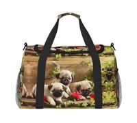 Puppys Pug Travel Duffel Bag for Women Men,Print Polyester Tote Hand Luggage Bag with Shoulder Strap