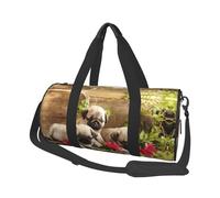 Puppys Pug Travel Duffel Bag for Women Men,Print Polyester Tote Round Luggage Bag with Shoulder Strap