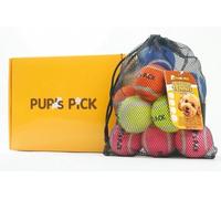 Pup's Pick Squeaky Tennis Balls - 2.5" Fun Dog Balls for Fetch, 12-Pack in Bright Colors (Yellow, Blue, Pink, Orange), Includes 1 Reusable Carry Bag