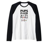 Pups Power People Dog Lover Humorous Graphic Raglan Baseball Tee, Men, Black/White, S