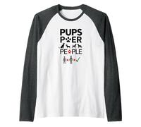 Pups Power People Dog Lover Humorous Graphic Raglan Baseball Tee, Men, Dark Heather/White, S