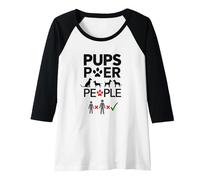 Pups Power People Dog Lover Humorous Graphic Raglan Baseball Tee, Women, Black/White, S