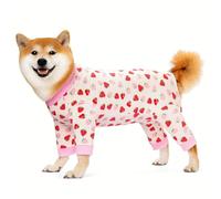 Pupsooft Recovery Suit for Dogs Full Zipper, Four-Legged Onesie Dog Recovery Suit After Surgery Cute Soft Bodysuit Cone Alternative Male Female Neuter Anti Licking Wounds (Pink Strawberry, Small)