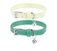 PUPTECK - 2 Pack Soft Genuine Leather Cat & Kitten Collars with Bells Adjustable for Cats & Puppies, Boys & Girls - Blue Green, Bubble Green