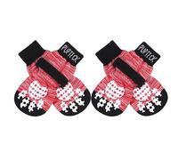 PUPTECK 2 Pairs Anti-Slip Dog Socks Paws Stop Licking, Walking Boots for Injured Paws Hot Weather/Winter, Gripper Shoes Paw Protectors for Hardwood Floors Small Large Dogs, Red XS