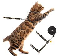 PUPTECK Adjustable Cat Harness and Lead Set Escape Proof Kitten Strap Collar for Walking Travel, Moon&Star, S