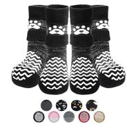 PUPTECK Anti Slip Dog Socks 2 Pairs with Grips for Hardwood Floors, Shoes for Hot/Cold Pavement, Paws Boots Stop Prevent Licking, Booties for Senior Small Large Dogs