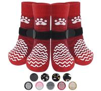 PUPTECK Anti Slip Dog Socks 2 Pairs with Grips for Hardwood Floors, Shoes for Hot/Cold Pavement, Paws Boots Stop Prevent Licking, Booties for Senior Small Large Dogs