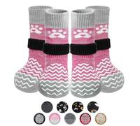 PUPTECK Anti Slip Dog Socks 2 Pairs with Grips for Hardwood Floors, Shoes for Hot/Cold Pavement, Paws Boots Stop Prevent Licking, Booties for Senior Small Large Dogs