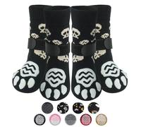PUPTECK Anti Slip Dog Socks 2 Pairs with Grips for Hardwood Floors, Shoes for Hot/Cold Pavement, Paws Boots Stop Prevent Licking, Booties for Senior Small Large Dogs