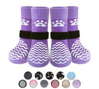PUPTECK Anti Slip Dog Socks 2 Pairs with Grips for Hardwood Floors, Shoes for Hot/Cold Pavement, Paws Boots Stop Prevent Licking, Booties for Senior Small Large Dogs