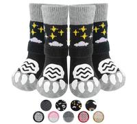 PUPTECK Anti Slip Dog Socks 2 Pairs with Grips for Hardwood Floors, Shoes for Hot/Cold Pavement, Paws Boots Stop Prevent Licking, Booties for Senior Small Large Dogs