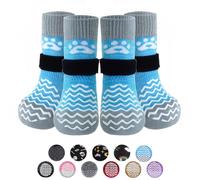 PUPTECK Anti Slip Dog Socks 2 Pairs with Grips for Hardwood Floors, Shoes for Hot/Cold Pavement, Paws Boots Stop Prevent Licking, Booties for Senior Small Large Dogs